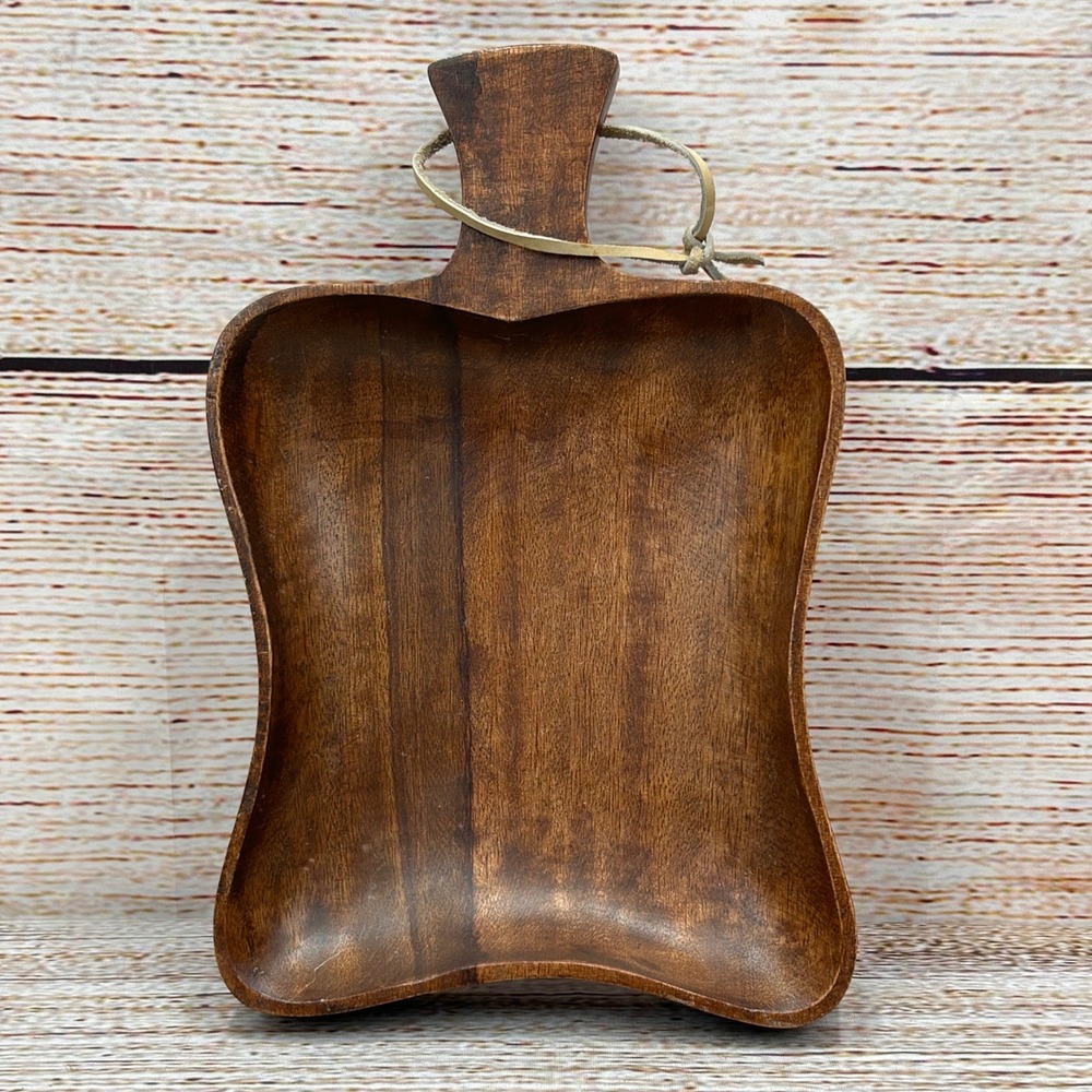 Sosan Vintage Acacia Wood Serving Tray Bell Shape Hand Carved Philippines